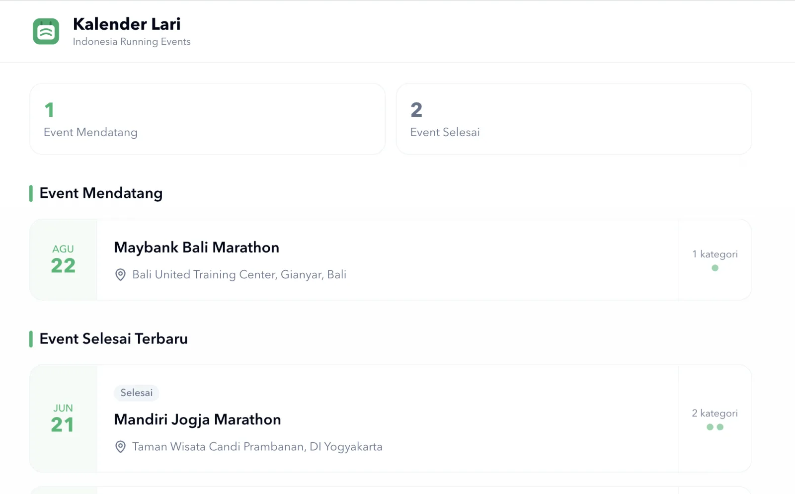 Running Calendar - Event List